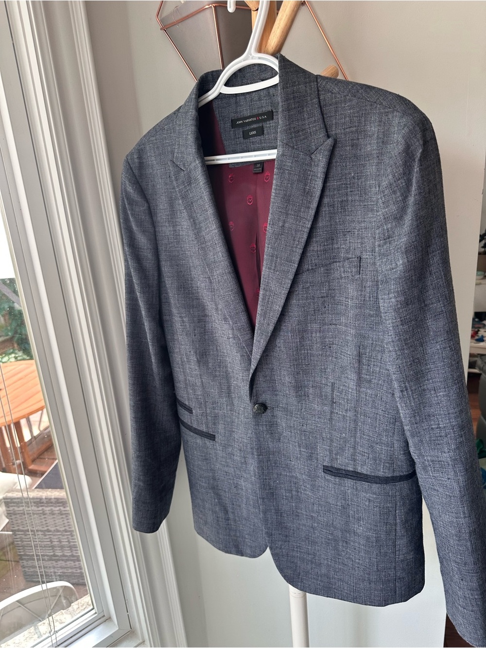John Varvatos Luxe Gray Linen Textured Sport Coat Blazer Single Button Size 38